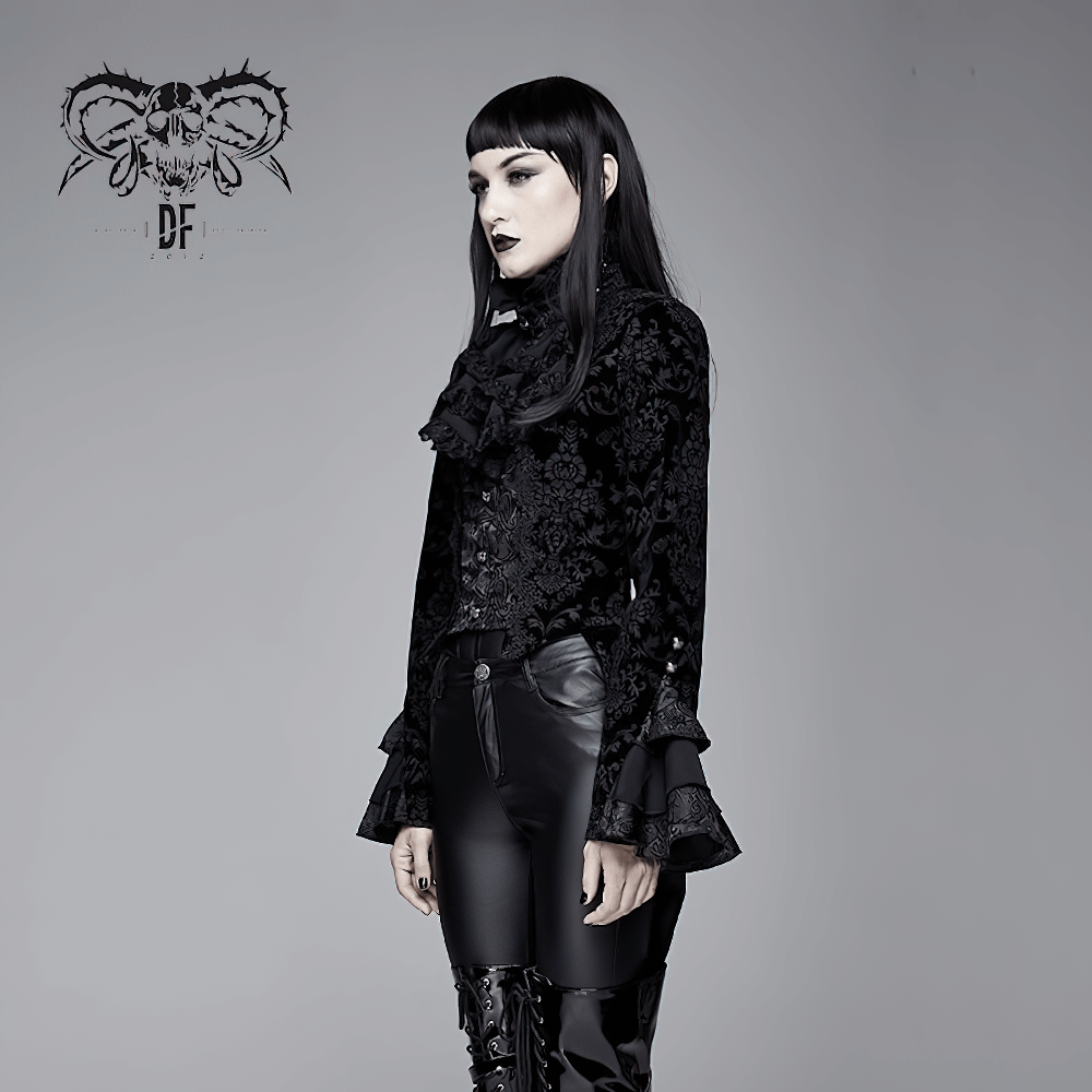 Gothic Ruffle Jacket with Lace Sleeves for Women