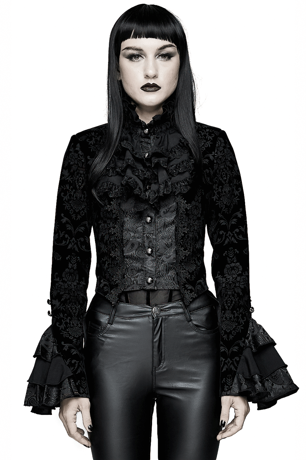 Gothic Ruffle Jacket with Lace Sleeves for Women