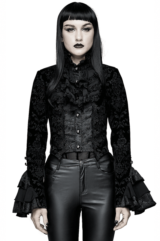 Gothic Ruffle Jacket with Lace Sleeves for Women