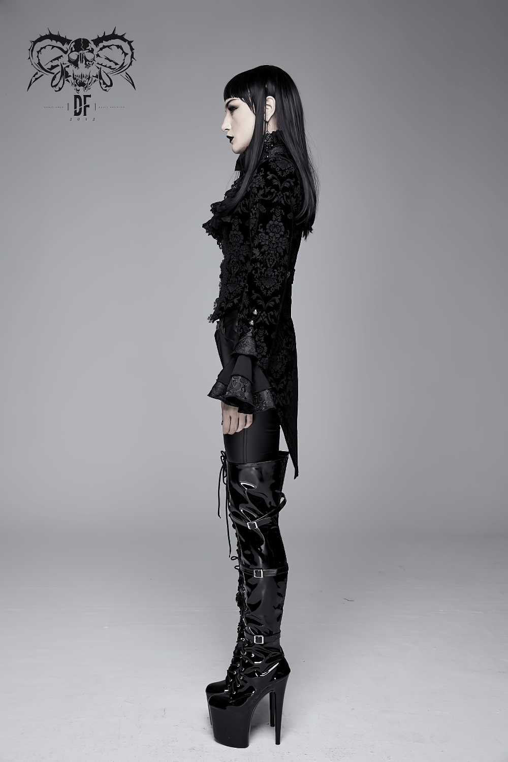 Gothic Ruffle Jacket with Lace Sleeves for Women