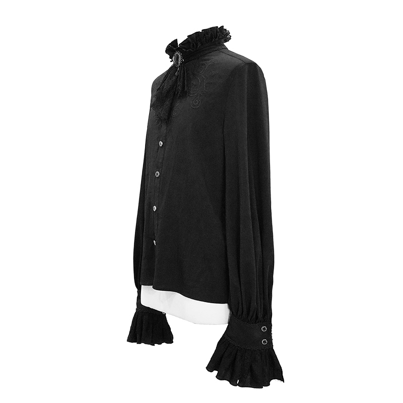 Gothic Ruffled High Collar Shirt for Men / Loose Long Sleeve Shirt with Lace Bowtie