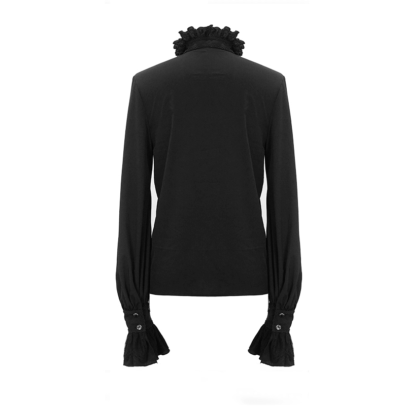 Gothic Ruffled High Collar Shirt for Men / Loose Long Sleeve Shirt with Lace Bowtie