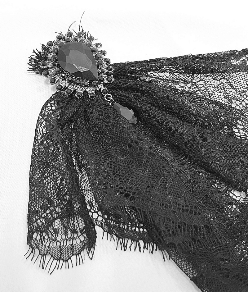 Gothic Ruffled High Collar Shirt with Lace Bowtie / Loose Long Sleeve Shirt for Men