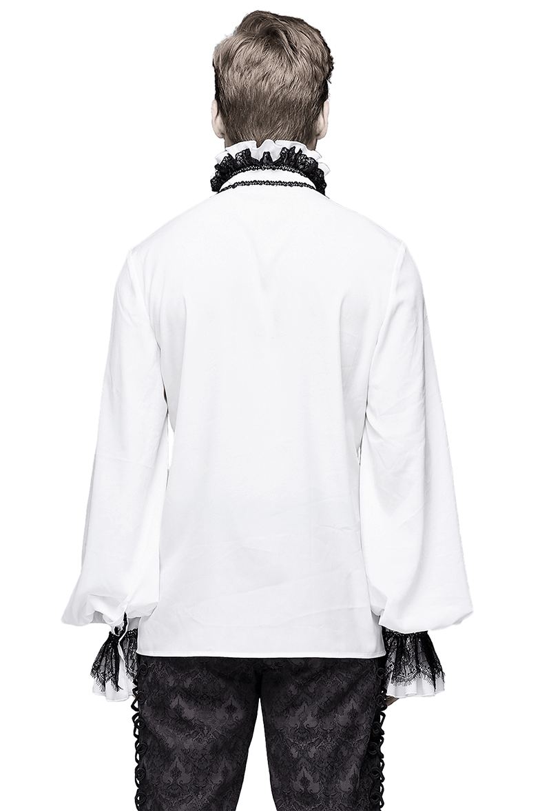 Gothic Ruffled High Collar Shirt with Lace Bowtie / Loose Long Sleeve Shirt for Men