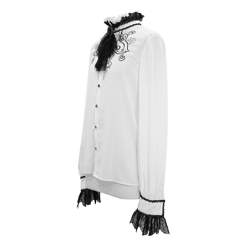 Gothic Ruffled High Collar Shirt with Lace Bowtie / Loose Long Sleeve Shirt for Men