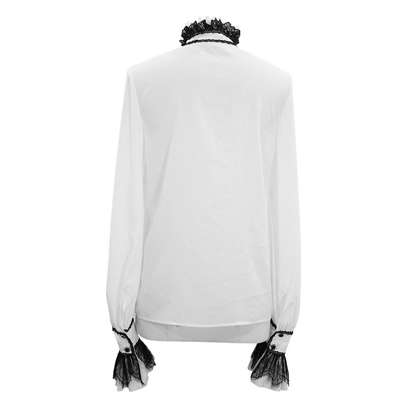Gothic Ruffled High Collar Shirt with Lace Bowtie / Loose Long Sleeve Shirt for Men