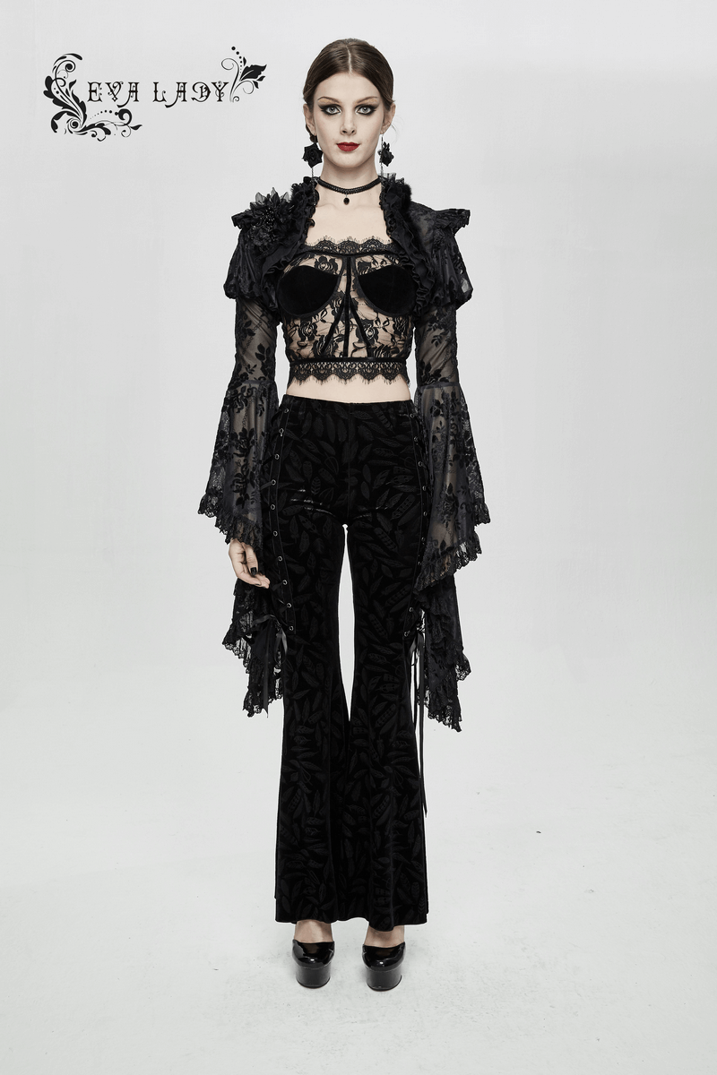 Gothic Ruffled Lace Ladies Bolero / Floral Lace Flare Sleeved Capes / Sexy Female Clothing