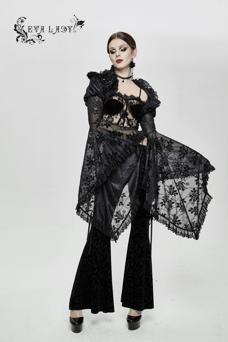Gothic Ruffled Lace Ladies Bolero / Floral Lace Flare Sleeved Capes / Sexy Female Clothing