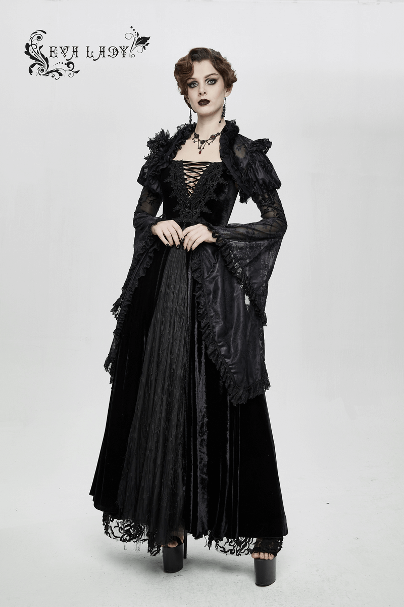 Gothic Ruffled Lace Ladies Bolero / Floral Lace Flare Sleeved Capes / Sexy Female Clothing