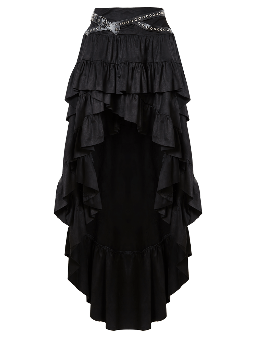 Gothic Ruffled Skirt with Studded Belt and Fishnet Details