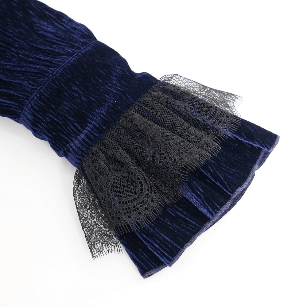 Gothic Ruffled Velvet Shirt with Lace and Pearls