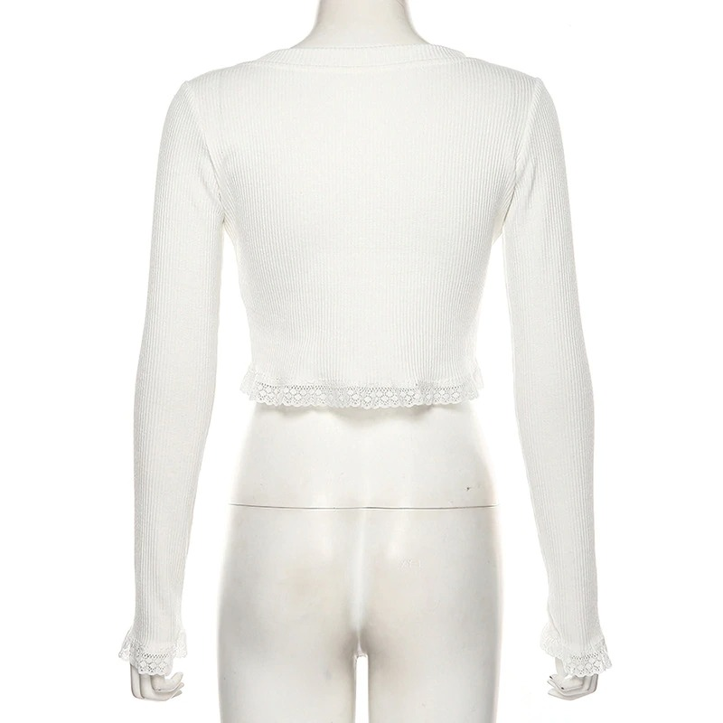 Gothic Sexy Lace Black Long Sleeve Crop Top / Vintage Autumn Women V Neck Cardigan