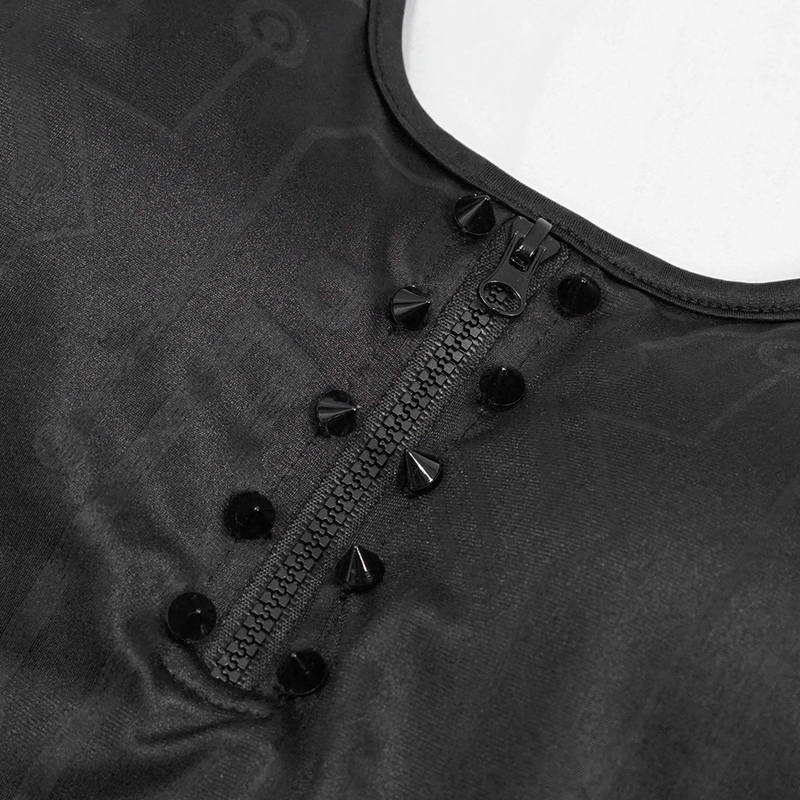 Gothic Sexy Women's One-Piece Swimsuit / Stylish Sleeveless Swimming Suit With Zipper Front & Spikes