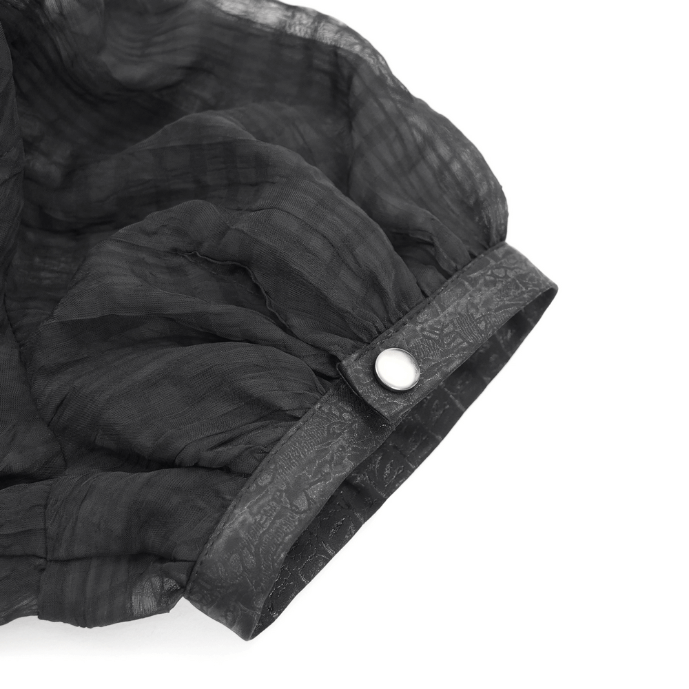 Gothic Sheer Black Lace-up Blouse with Heart Buckle Front