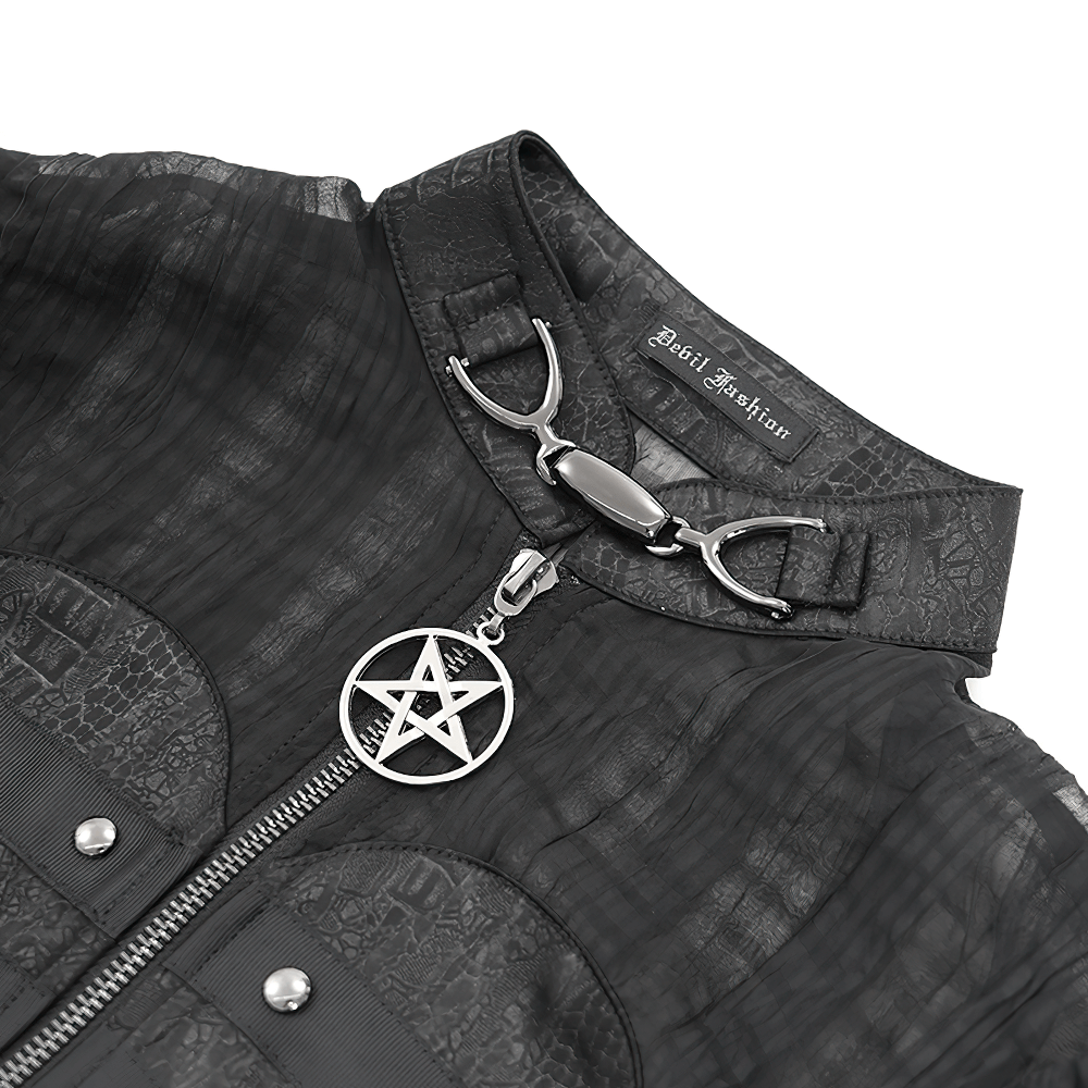 Gothic Sheer Black Lace-up Blouse with Heart Buckle Front