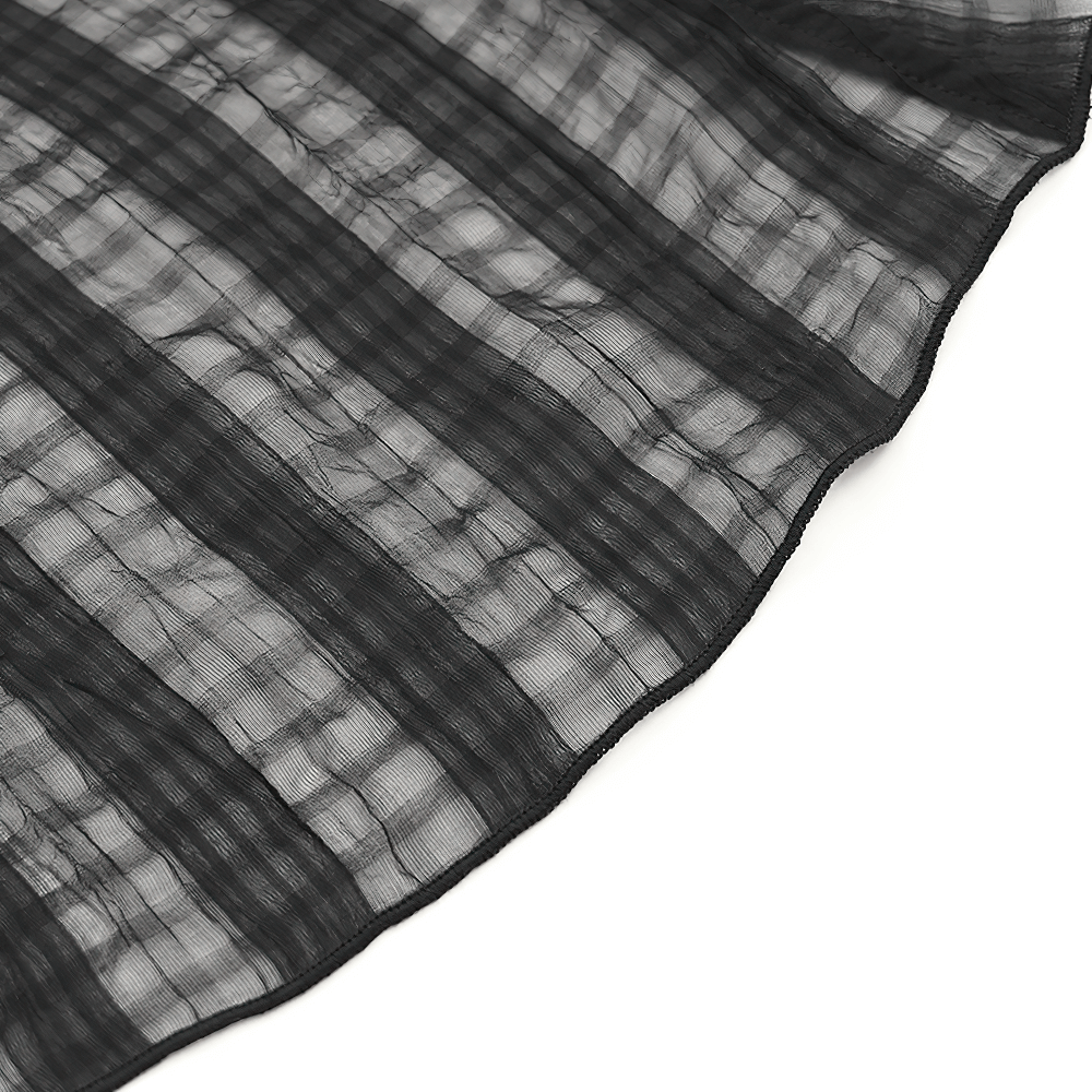 Gothic Sheer Black Lace-up Blouse with Heart Buckle Front