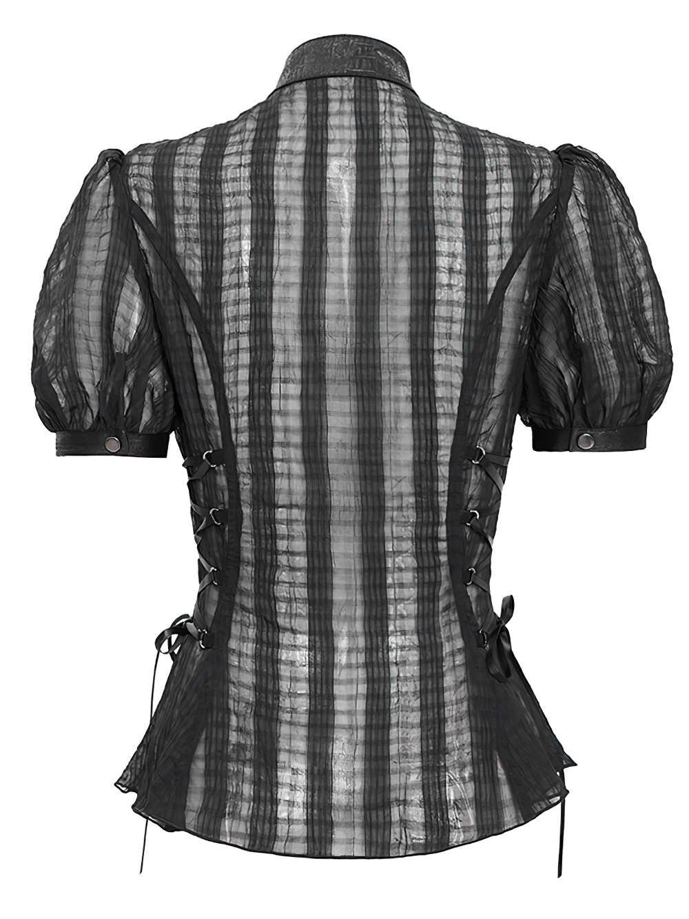 Gothic Sheer Black Lace-up Blouse with Heart Buckle Front