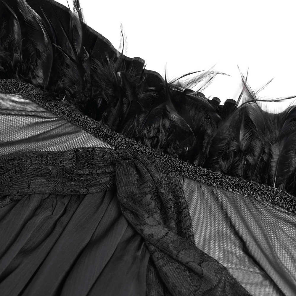 Gothic Sheer Mesh Shrug with Ruffles and Feather Trim