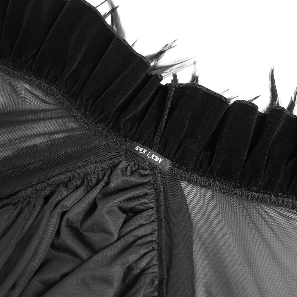 Gothic Sheer Mesh Shrug with Ruffles and Feather Trim
