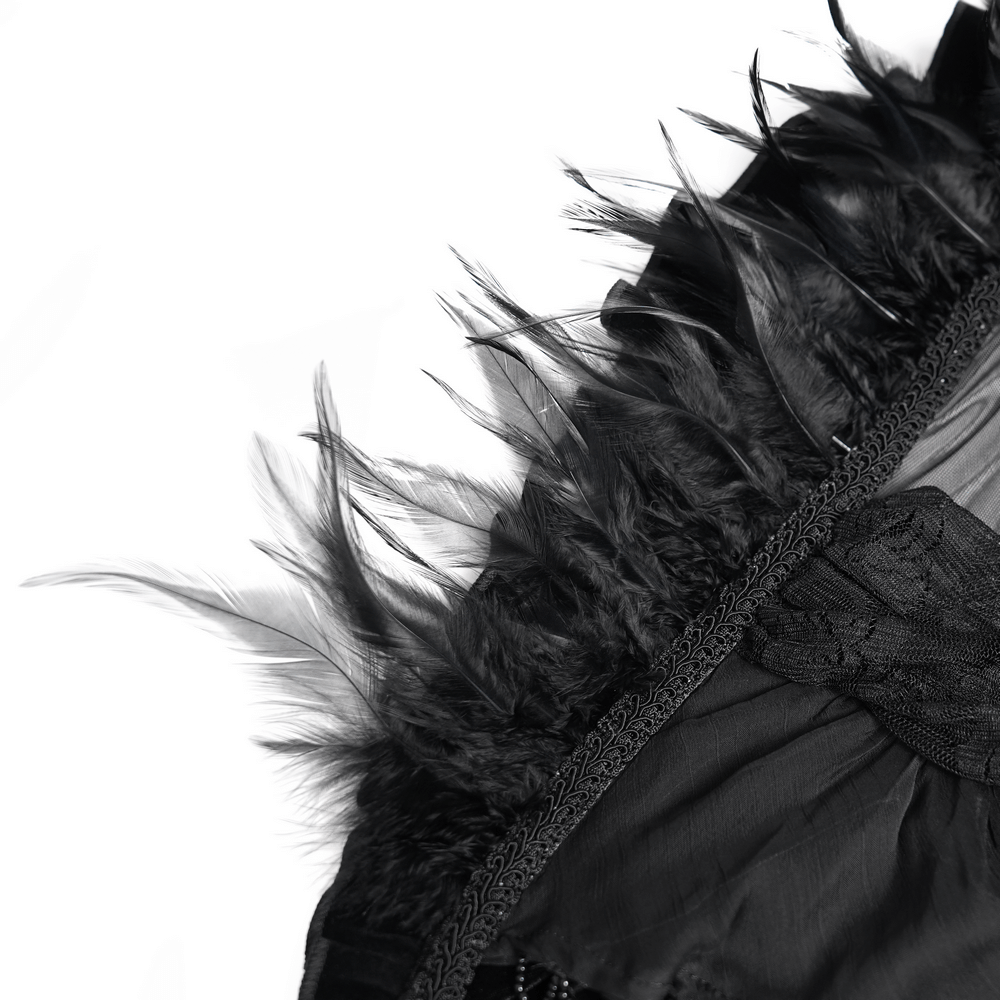 Gothic Sheer Mesh Shrug with Ruffles and Feather Trim