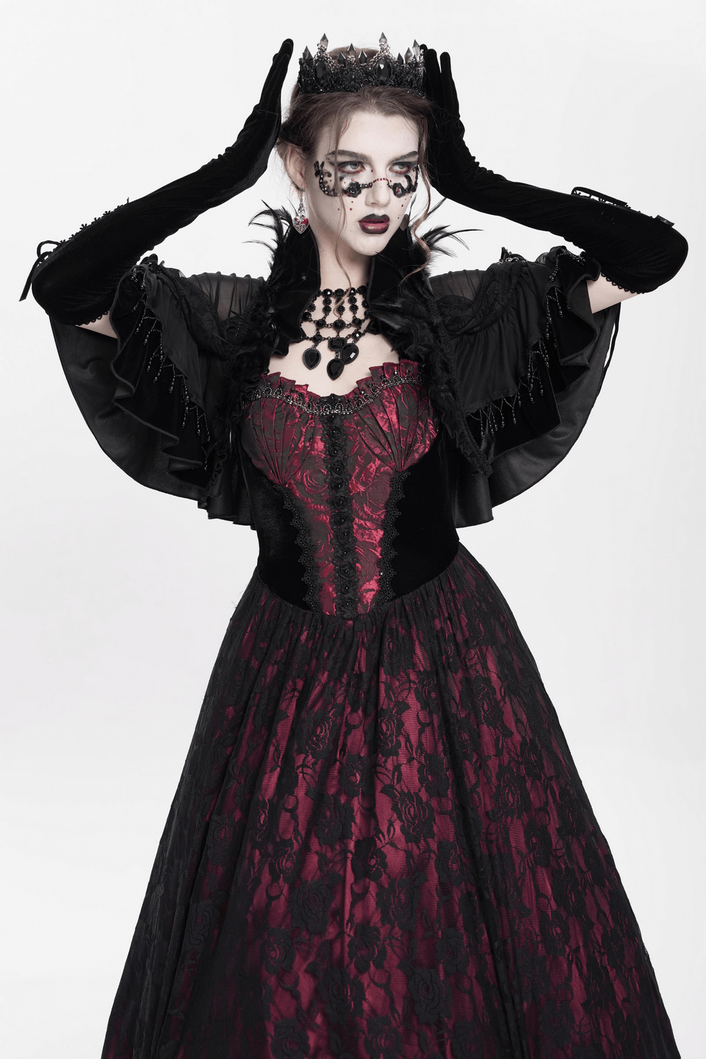 Gothic Sheer Mesh Shrug with Ruffles and Feather Trim