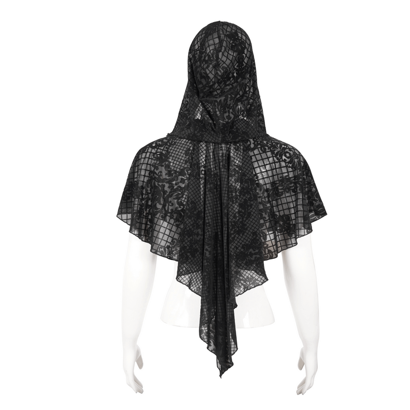 Gothic Short Hooded Cape with Velvet Tie / Women's Floral Mesh Cape