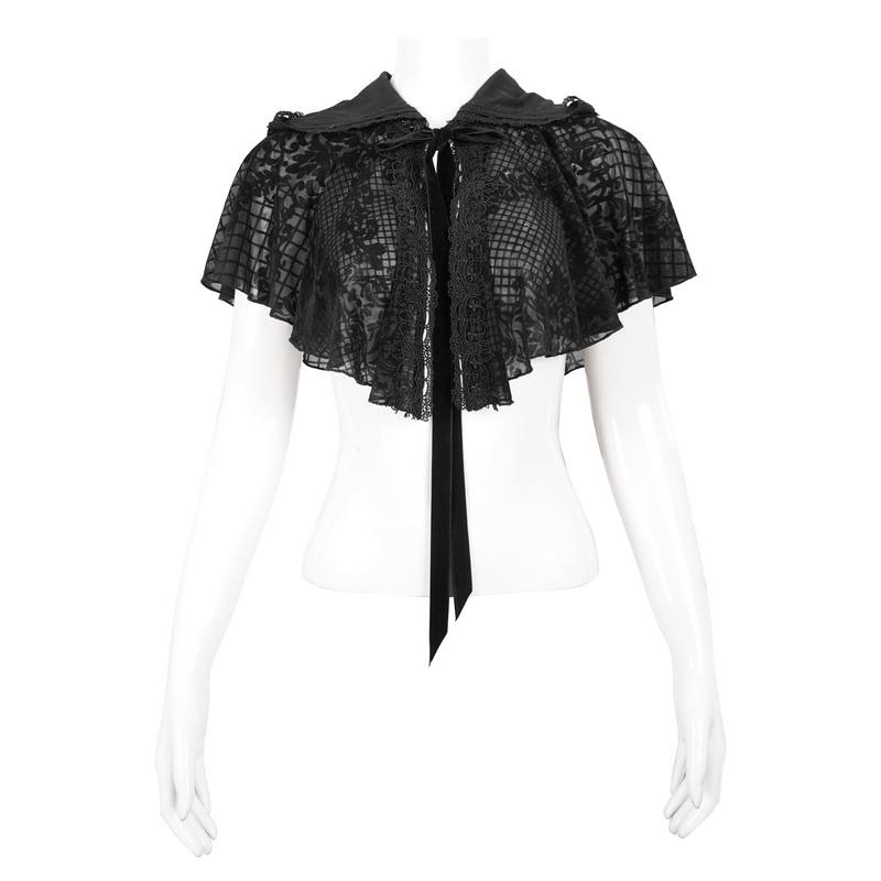 Gothic Short Hooded Cape with Velvet Tie / Women's Floral Mesh Cape