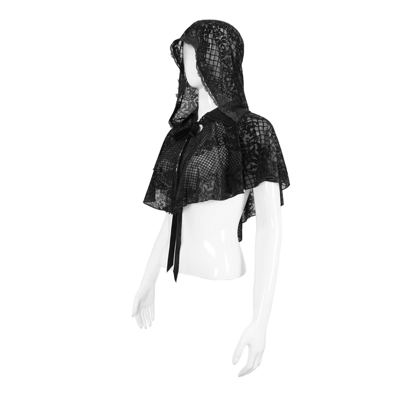 Gothic Short Hooded Cape with Velvet Tie / Women's Floral Mesh Cape