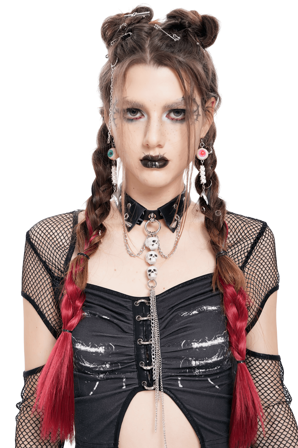 Gothic Skull Chain Choker with Faux Leather Collar