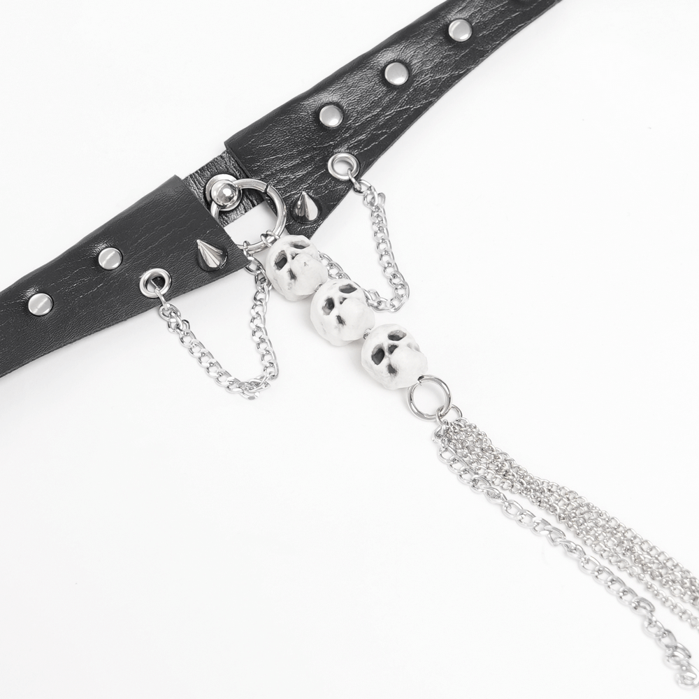 Gothic Skull Chain Choker with Faux Leather Collar