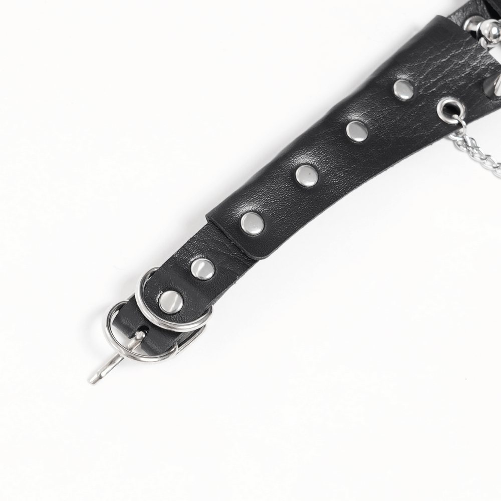 Gothic Skull Chain Choker with Faux Leather Collar