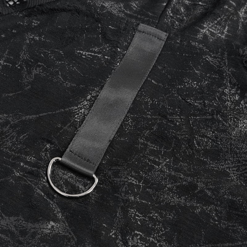 Gothic Skull Mesh Chain Tank Top with Hood / Male Punk Sleeveless T-Shirt for Men