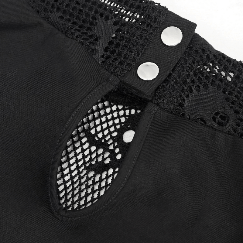 Gothic Skull Printed Mesh Crop Top / Women's Top with Detachable Sleeves