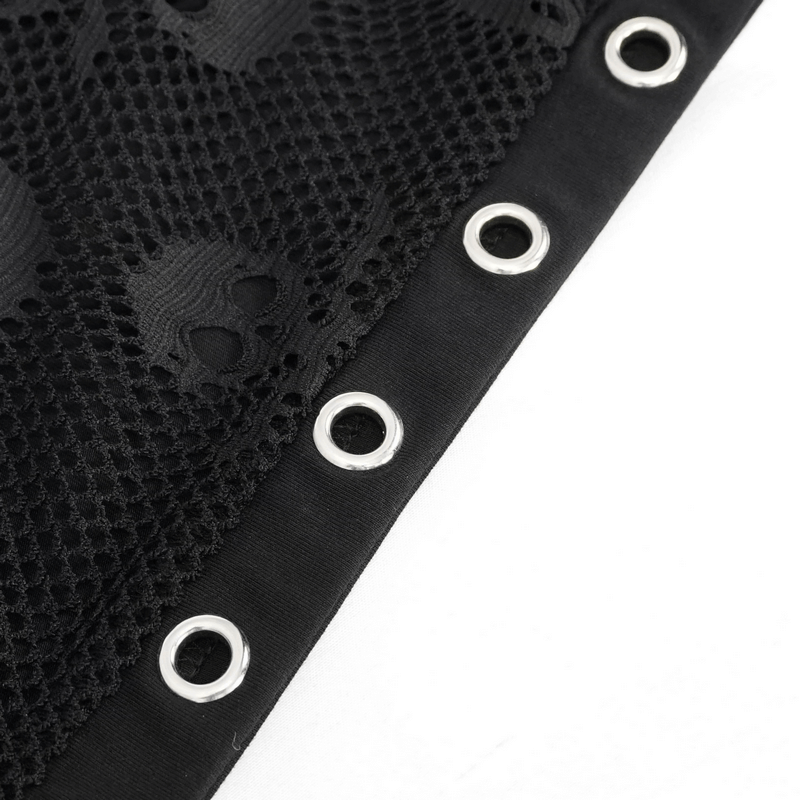 Gothic Skull Printed Mesh Crop Top / Women's Top with Detachable Sleeves