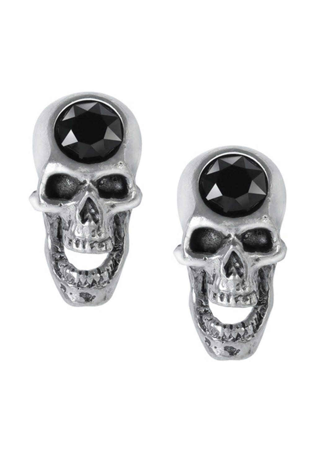 Gothic Skull Stud Earrings with Black Crystal Accents