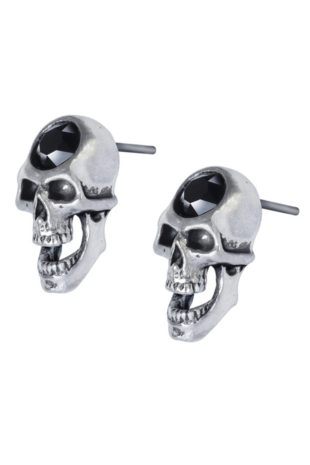 Gothic Skull Stud Earrings with Black Crystal Accents