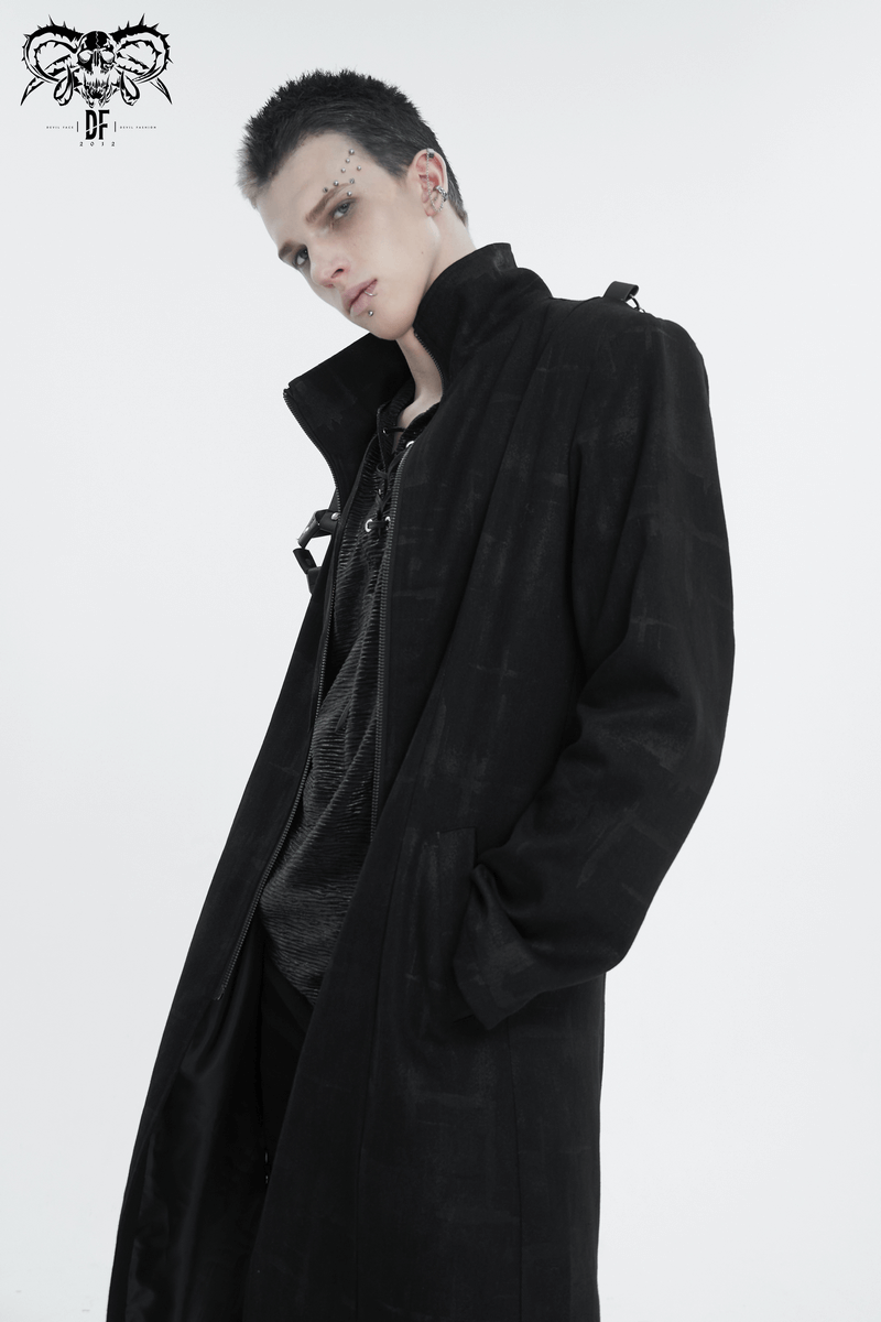 Gothic Skull Zipper Asymmetric Coat with Harness / Stand Collar Men's Coats