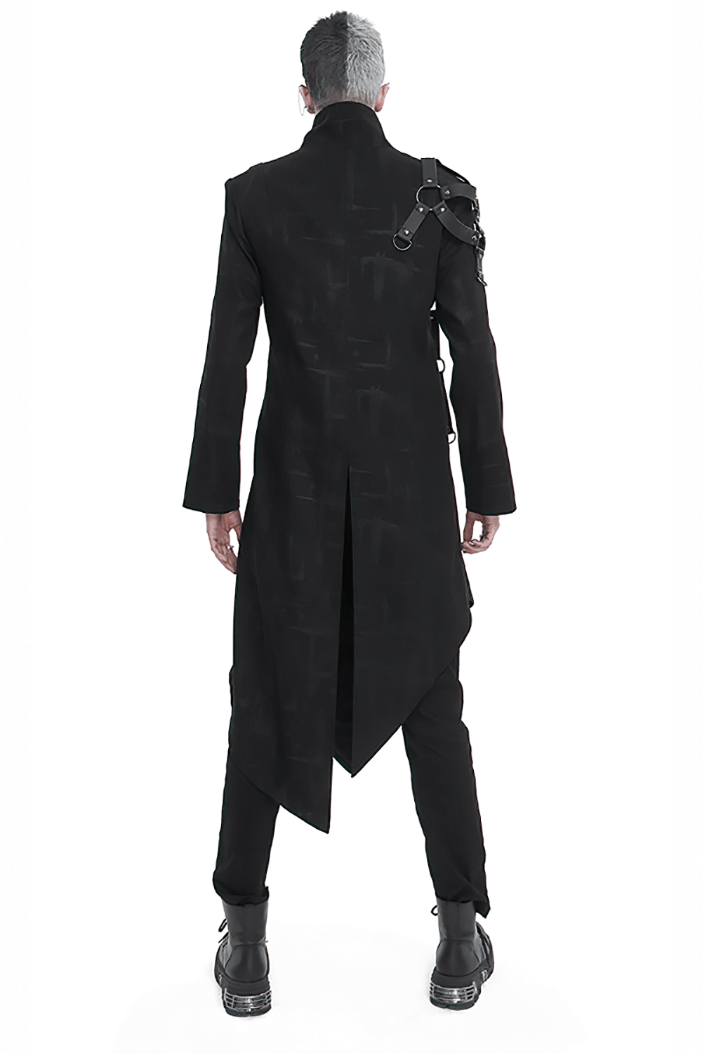 Gothic Skull Zipper Asymmetric Coat with Harness / Stand Collar Men's Coats