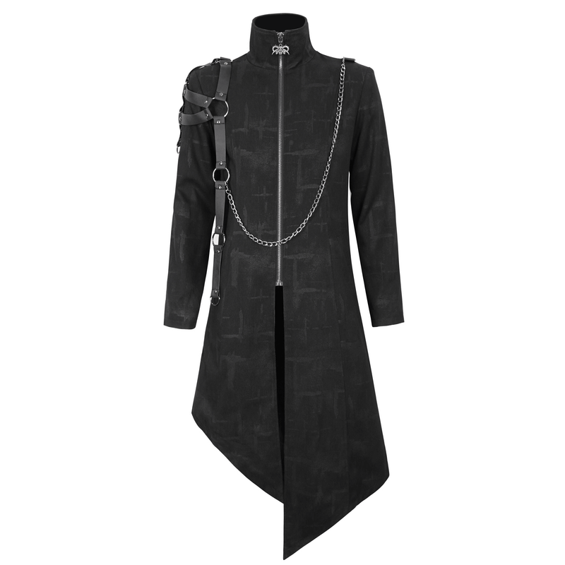 Gothic Skull Zipper Asymmetric Coat with Harness / Stand Collar Men's Coats