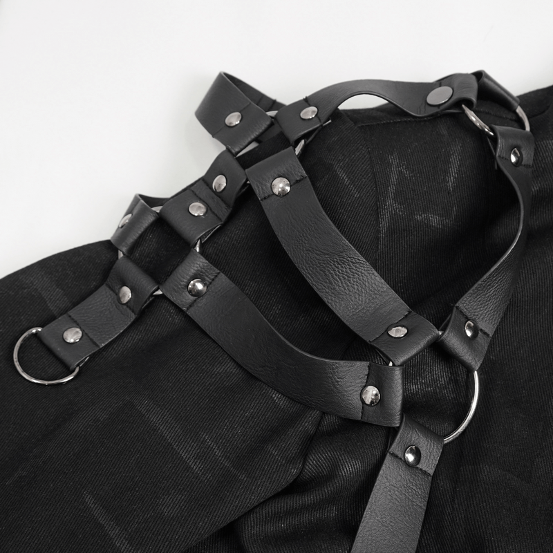 Gothic Skull Zipper Asymmetric Coat with Harness / Stand Collar Men's Coats