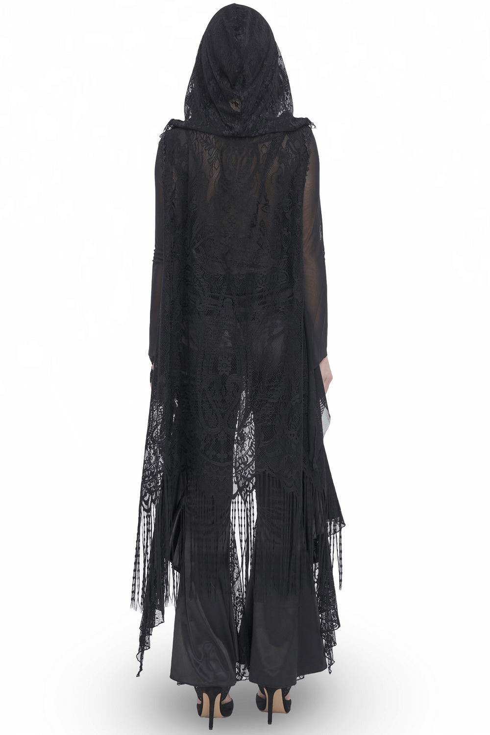 Gothic Sleeveless Hooded Lace Tasseled Cape For Women
