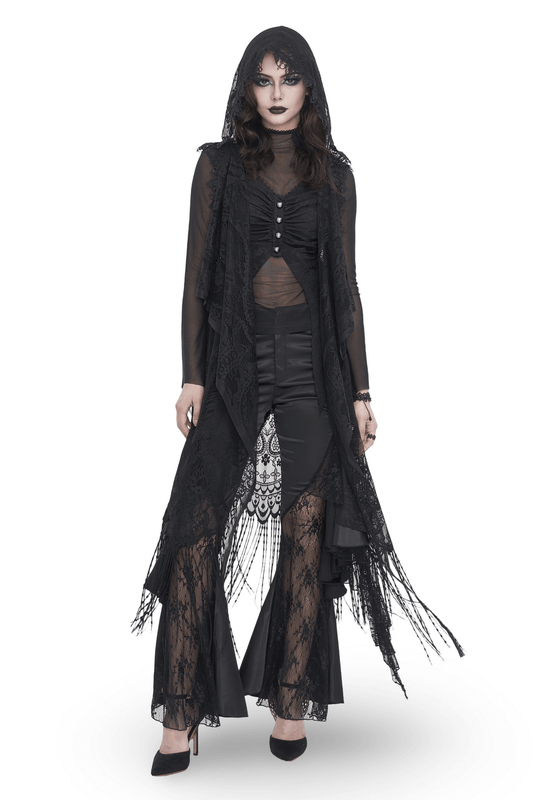Gothic Sleeveless Hooded Lace Tasseled Cape For Women