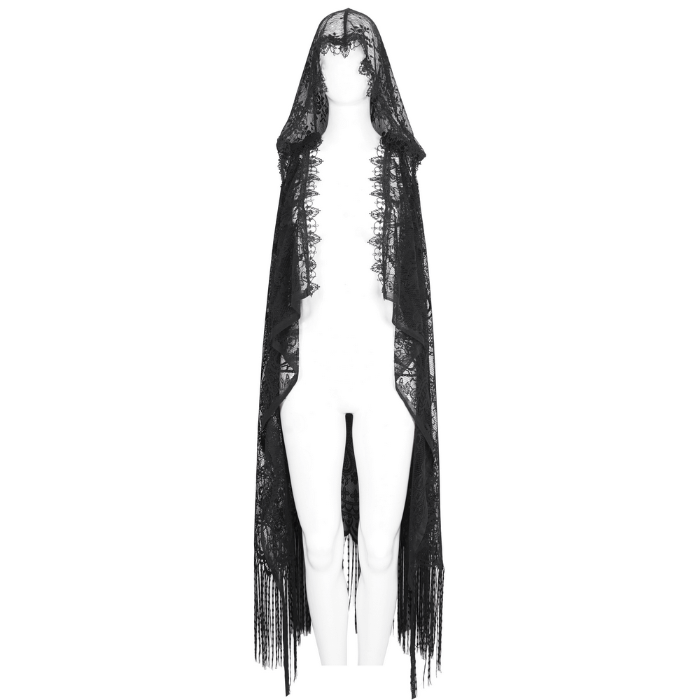 Gothic Sleeveless Hooded Lace Tasseled Cape For Women