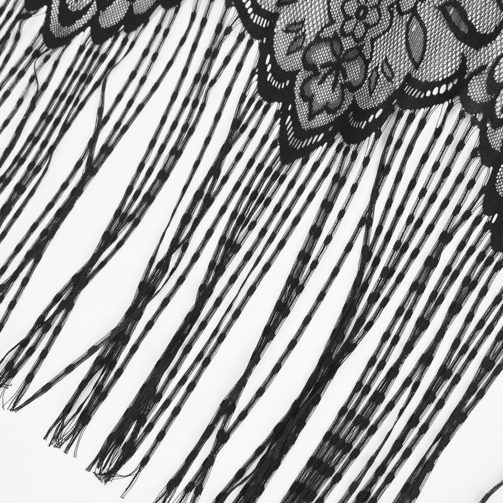 Gothic Sleeveless Hooded Lace Tasseled Cape For Women