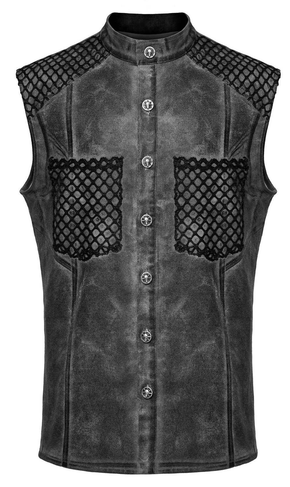 Gothic Sleeveless Shirt with Mesh Detailing and Buttons
