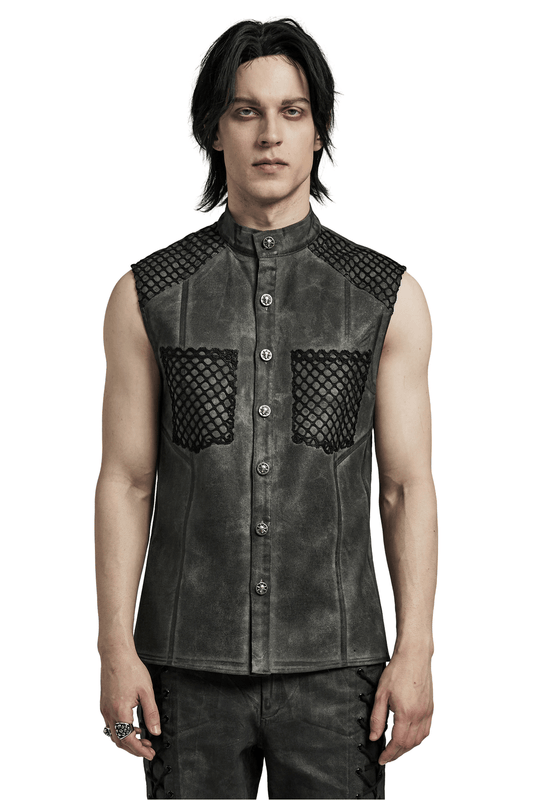 Gothic Sleeveless Shirt with Mesh Detailing and Buttons