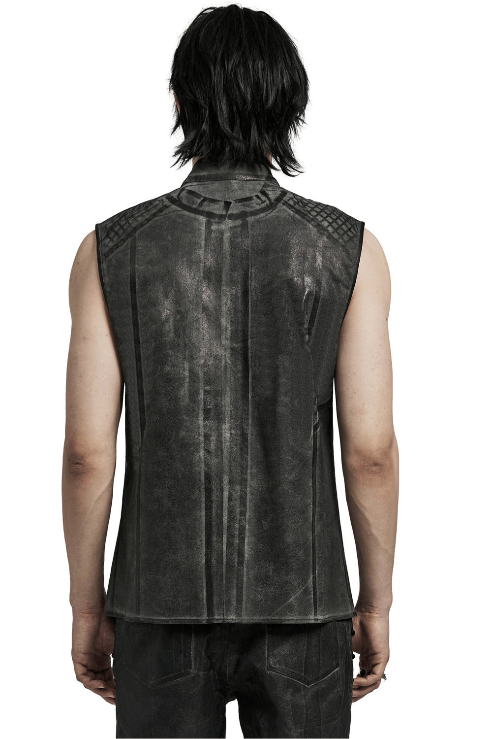 Gothic Sleeveless Shirt with Mesh Detailing and Buttons