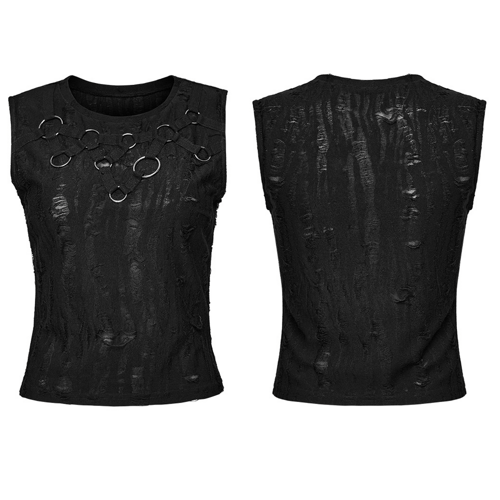 Gothic Sleeveless Top with Iron Rings and Unique Effect