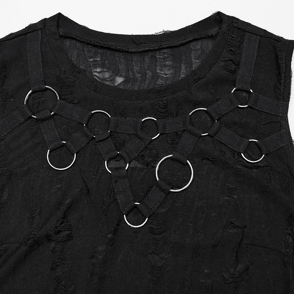 Gothic Sleeveless Top with Iron Rings and Unique Effect