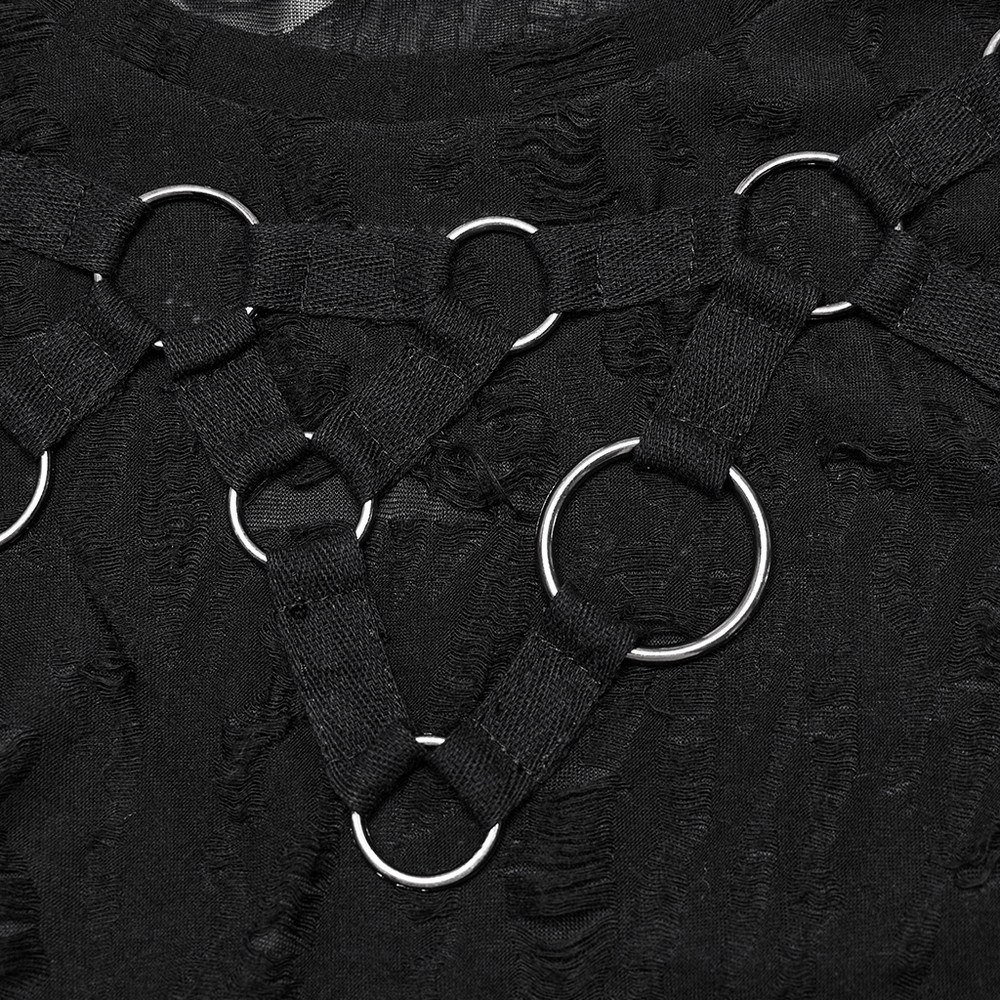 Gothic Sleeveless Top with Iron Rings and Unique Effect